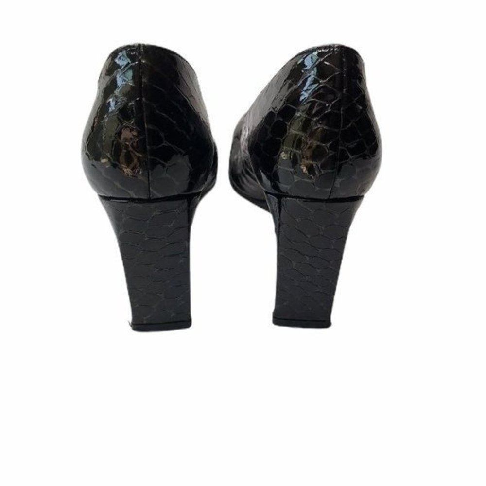 Stuart Weitzman Embossed Patent Leather Square Toe Black Pump Heels 7.5 AA - Picture 2 of 5